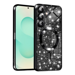 Husa pentru Samsung Galaxy S25 Plus, SKYDDAR INNOVATION, Luxury Glitter Magsafe, Antisoc, Fundal Detasabil 2-in-1, Margini Ridicate, set cu sticker, Negru