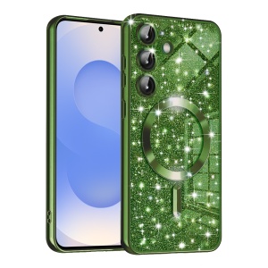 Husa pentru Samsung Galaxy S25, SKYDDAR INNOVATION, Luxury Glitter Magsafe, Antisoc, Fundal Detasabil 2-in-1, Margini Ridicate, set cu sticker, Verde