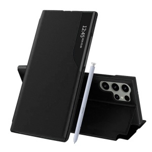 Husa pentru Samsung Galaxy S25 Ultra, tip carte, set cu sticker, eFold, Negru