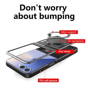 Husa pentru Samsung Galaxy Z Flip7, Antisoc, Inel Magnetic, Kickstand, set cu sticker, CamGuard, Roz Auriu - Img 2
