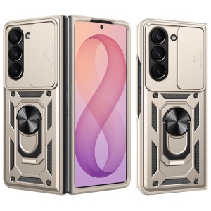 Husa pentru Samsung Galaxy Z Fold7 / Z Fold8 Ultra, protectie camere, Inel magnetic, set cu sticker, CamShield, Auriu