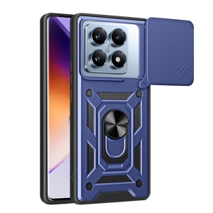 Husa pentru Xiaomi 14T Pro, antisoc, CamShield, Inel magnetic, set cu sticker, Albastru