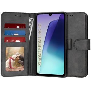 Husa pentru Xiaomi Redmi 14C / Poco C75, SKYDDAR INNOVATION, Diary Book, tip carte, cu Portofel Interior, Antisoc, Negru, set cu sticker