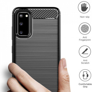Husa Samsung Galaxy S20 din silicon, Slim, cu textura Fibra Carbon - Negru - Img 6