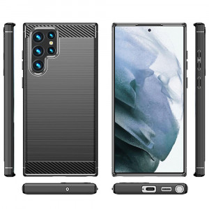 Husa Samsung Galaxy S22 Ultra 5G din silicon, Slim, cu textura Fibra Carbon - Negru - Img 3