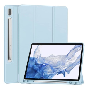 Husa tableta pentru Samsung Galaxy Tab A11 Plus / A9 Plus, suport Pencil, functie Sleep/Wake, Flex Trifold, set cu sticker, Bleu