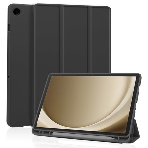 Husa tableta pentru Samsung Galaxy Tab A9 Plus, suport Pencil, functie Sleep/Wake, Flex Trifold, set cu sticker, Negru