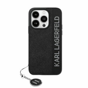 Huse pentru iPhone 15 Pro, Karl Lagerfeld, Saffiano Rhinestones&Charm, Negru