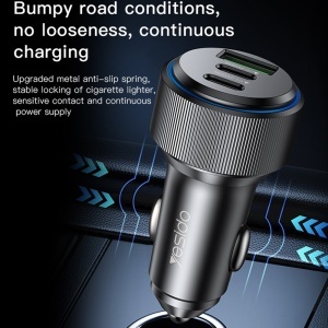 Incarcator auto, 2x USB-C, 1x USB, 60W, Quick Charge, Yesido, Negru - Img 3