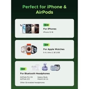 Incarcator Pliabil fara Fir 2in1, 15W, USB-C, MPP, Cablu 1m, Ugreen W702, Negru - Img 6