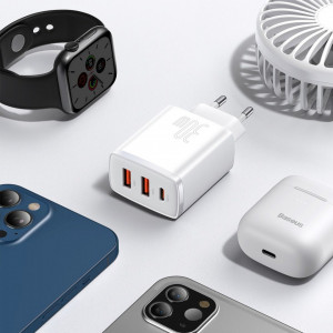 Incarcator priza Compact, USB-C, PD, 30W si 2x USB-A, QC 3A, Baseus (CCXJ-E02) - Alb - Img 4