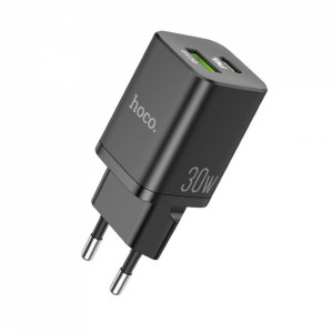 Incarcator priza (N13 Bright), USB-A, USB Type-C, Q.C 3.0, PD 30W, 3.0A, HOCO - Negru - Img 2