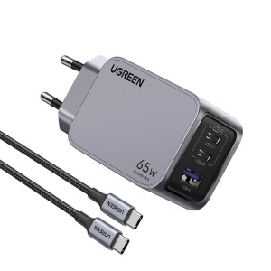 Incarcator USB, 2x Type-C, GaN, Fast Charging, 65W, 3A, PD3.0, QC4.0, Ugreen Nexode Pro X755 - Gri