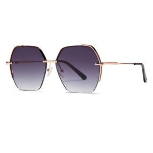 Ochelari de soara dama, forma Hexagon, Rama metalica, set cu sticker, Model 8561, Auriu;gri