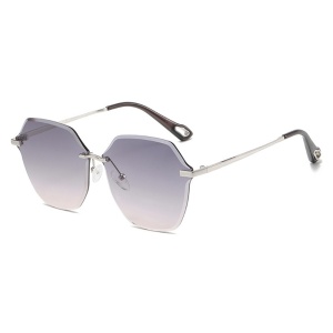 Ochelari de Soare Dama, Protectie UV, Rama metalica, Filtru UV, Stil Supradimensionat (8195), set cu sticker, Argintiu;gri