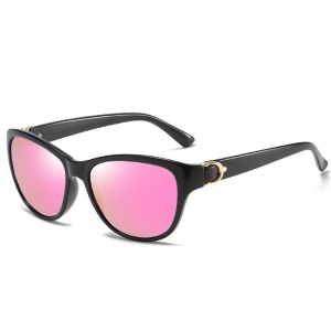 Ochelari de soare dama, protectie UV, rama wayfare, Filtru UV, polarizati (a572), set cu sticker, Negru;roz