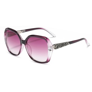 Ochelari de soare dama, protectie UV, rotunzi, Filtru UV 400, design rama (5599), set cu sticker, Mov