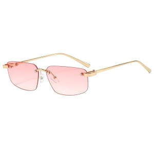 Ochelari de Soare Unisex, Protectie UV, Fara Margini, Stil Rectangular, set cu sticker, Model S098, Roz