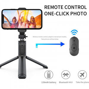 Selfie stick tip trepied cu telecomanda Bluetooth, 101cm, Techsuit S7 - Negru - Img 4