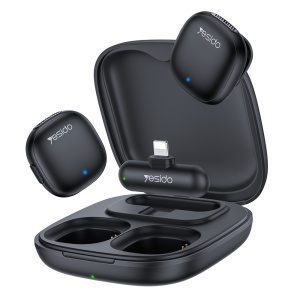 Set 2 microfoane lavaliera wireless, 3in1 Lightning, Noise Reduction, 2.4GHz, Yesido, Negru