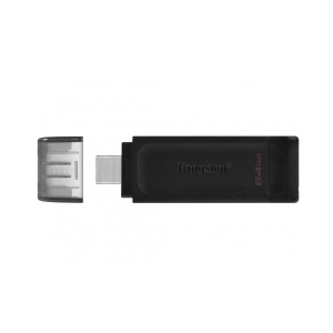Stick USB-C 64GB Kingston DT70, USB 3.2, Transfer rapid, Plug & Play, Design compact, Negru