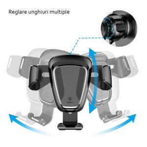 Suport auto grila ventilatie, gravity grip, Baseus (SUYL-01) - Negru - Img 5