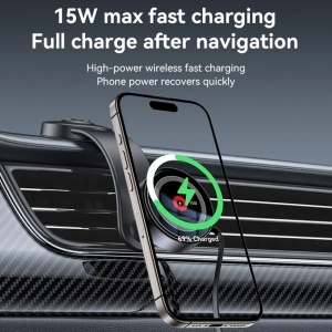 Suport auto, Incarcare wireless 15W, MagSafe, Cablu retractabil USB-C, Magneți N52, Yesido, Negru - Img 4