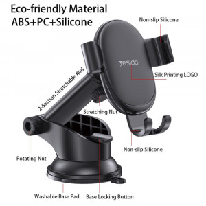 Suport Auto Telefon Parbriz, Bord, Yesido Gravity Grip - Negru - Img 6