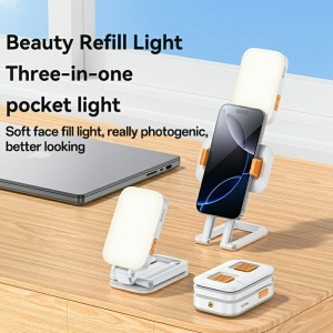 Suport telefon birou, Lumina LED RGB, Baterie 1000mAh, Pliabil, Yesido, Alb - Img 2