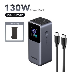 Baterie Externa cu Display Digital, 20000mAh,USB, 2x Type-C, 130W, QC, PD, 5V/3A, Ugreen PB721 - Gri - Img 3