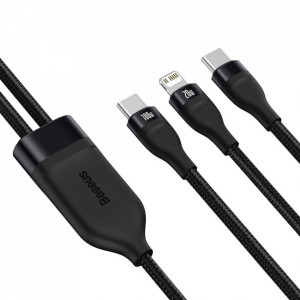 Cablu de date 2in1 Type-C la Type-C / Lightning, 100W, 1.2m, Baseus Flash Series (CA1T2-F01) - Negru - Img 2