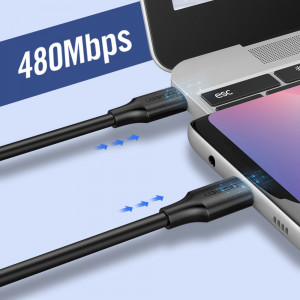 Cablu de Date USB-C la USB-C, 3A, 60W, 480Mbps, 2m, Ugreen US286, Negru - Img 2