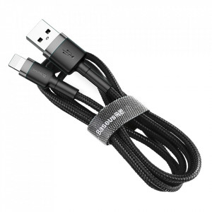 Cablu de date USB la Lightning, 1.5A, 2m, Cafule Baseus (CALKLF-CG1) - Gri Negru - Img 2