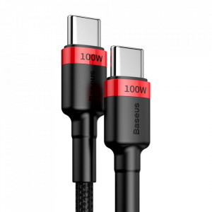 Cablu de date USB la Type-C, PD 2.0, 100W, 2m, Cafule Baseus (CATKLF-AL91) - Rosu Negru - Img 4