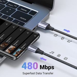 Cablu de Date USB la Type-C, PD18W, 3A, 480Mbps, QC3.0, 1m, Ugreen US288 - Space Gray - Img 6