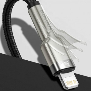 Cablu Type-C to Lightning, Fast Charging PD20W, 480Mbps, 2.4A, 1m - Baseus Cafule Series Metal (CATLJK-A01) - Black - Img 4