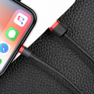 Cablue de date USB la Lightning, 1.5A, 2m, Cafule Baseus (CALKLF-C19) - Rosu Negru - Img 6