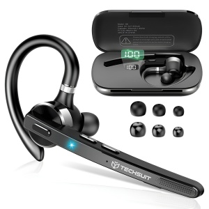 Casca Bluetooth 5.1, Type-C, Noise Cancellation, 500mAh with Digital Display - Techsuit TalkZen (G9) - Black