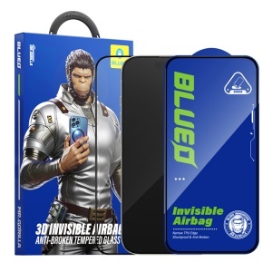Folie pentru iPhone 15 Pro Max, Sticla Securizata Blueo 3D Invisible Airbag, Anti-Soc, Anti-Amprente, Negru