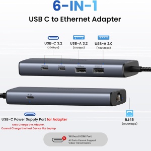 Hub Type-C to 2x USB, 2x USB-C, RJ45, Plug & Play, 10Gbps, Ugreen CM512, Gri - Img 7