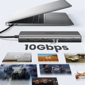 Hub USB-C la 3x Type-C, 2x USB, HDMI, RJ45, Jack 3.5mm, VGA, TF, SD Card, Ugreen, Gri - Img 4