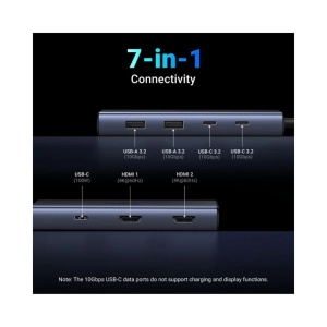 Hub USB-C la 3xUSB-C, 2x USB, 2x HDMI, 4K@60Hz, 10Gpbs, PD100W, Ugreen, Gri - Img 2