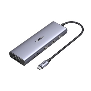 Hub USB-C la Type-C, 3x USB, HDMI, RJ45, VGA, TF, SD Card, Ugreen, Gri