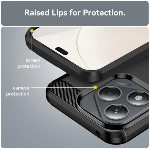 Husa Honor 400 Lite din Silicon Premium, Slim, cu textura Fibra Carbon, set cu sticker, Carbon Silicone, Negru - Img 4