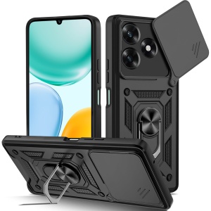 Husa Honor X5c Plus cu Inel magnetic, Protectie Camera, set cu sticker, CamShield, Negru