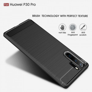 Husa Huawei P30 Pro din silicon, Slim, cu textura Fibra Carbon - Negru - Img 2