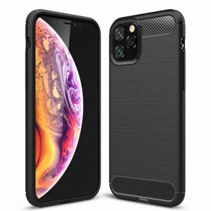 Husa iPhone 11 Pro Max din silicon, Slim, cu textura Fibra Carbon - Negru - Img 1