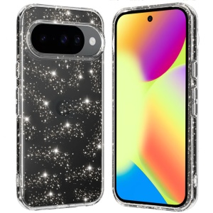 Husa pentru Google Pixel 10 / Pixel 10 Pro, SKYDDAR INNOVATION, Shine, din Silicon TPU cu Sclipici, Design Elegant si Ultra Subtire, Transparenta, set cu sticker