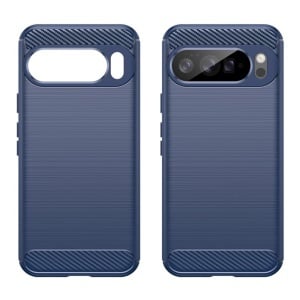 Husa pentru Google Pixel 10 Pro XL, SKYDDAR INNOVATION, Carbon Silicone, din Silicon Premium, Slim, cu textura Fibra Carbon, Albastru, set cu sticker  - Img 2