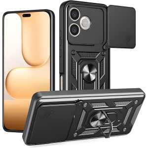 Husa pentru Honor 600 Lite, protectie camere, Inel magnetic, set cu sticker, CamShield, Negru